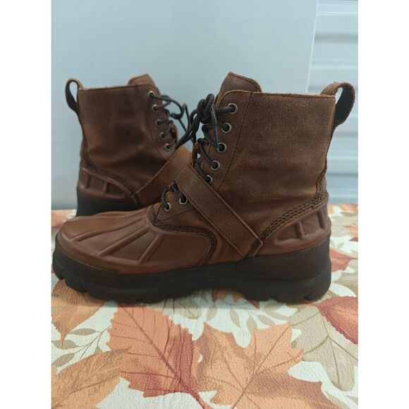 Polo Ralph Lauren Men's Boots Oslo High Waterproof Winter Snow Leather Brown - Picture 2 of 9